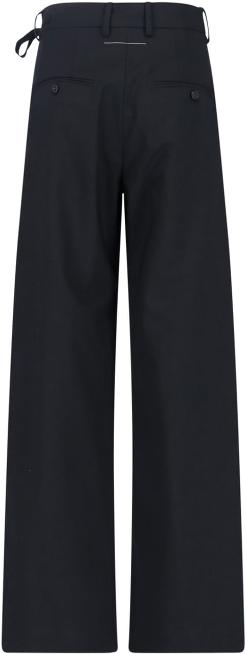 Maison Margiela Tailored Black Trousers with Front Tie Detail Zwart