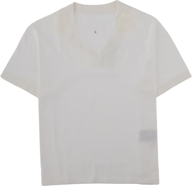 Maison Margiela T-SHIRT "TAPED" CON SCOLLO A V Wit
