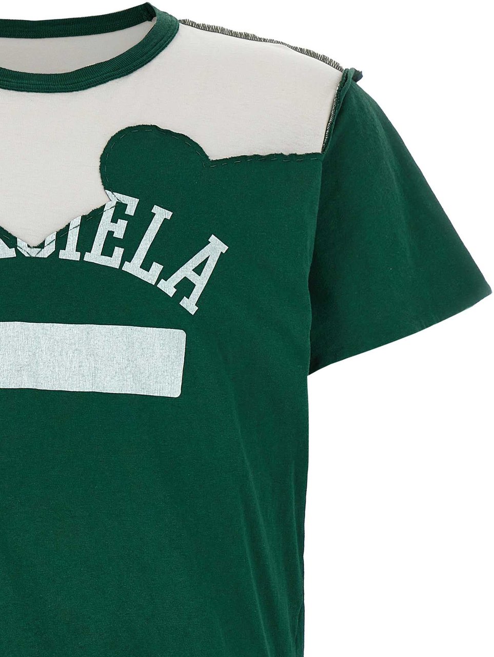 Maison Margiela Green Cotton Logo Print T-Shirt Zwart