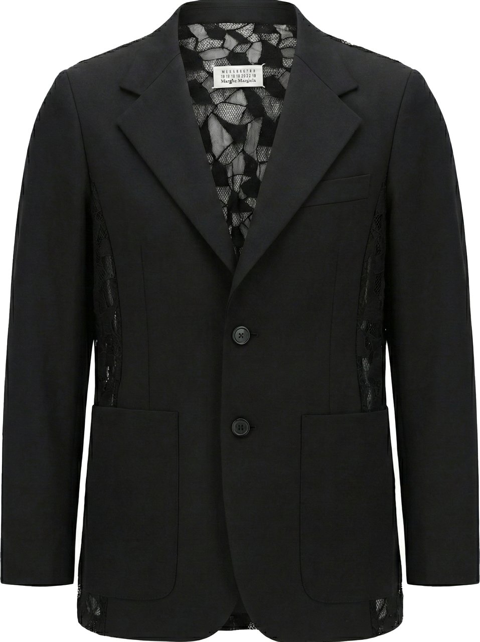 Maison Margiela Maison Margiela Black Blazer with Lace Overlay, Size 40 Zwart