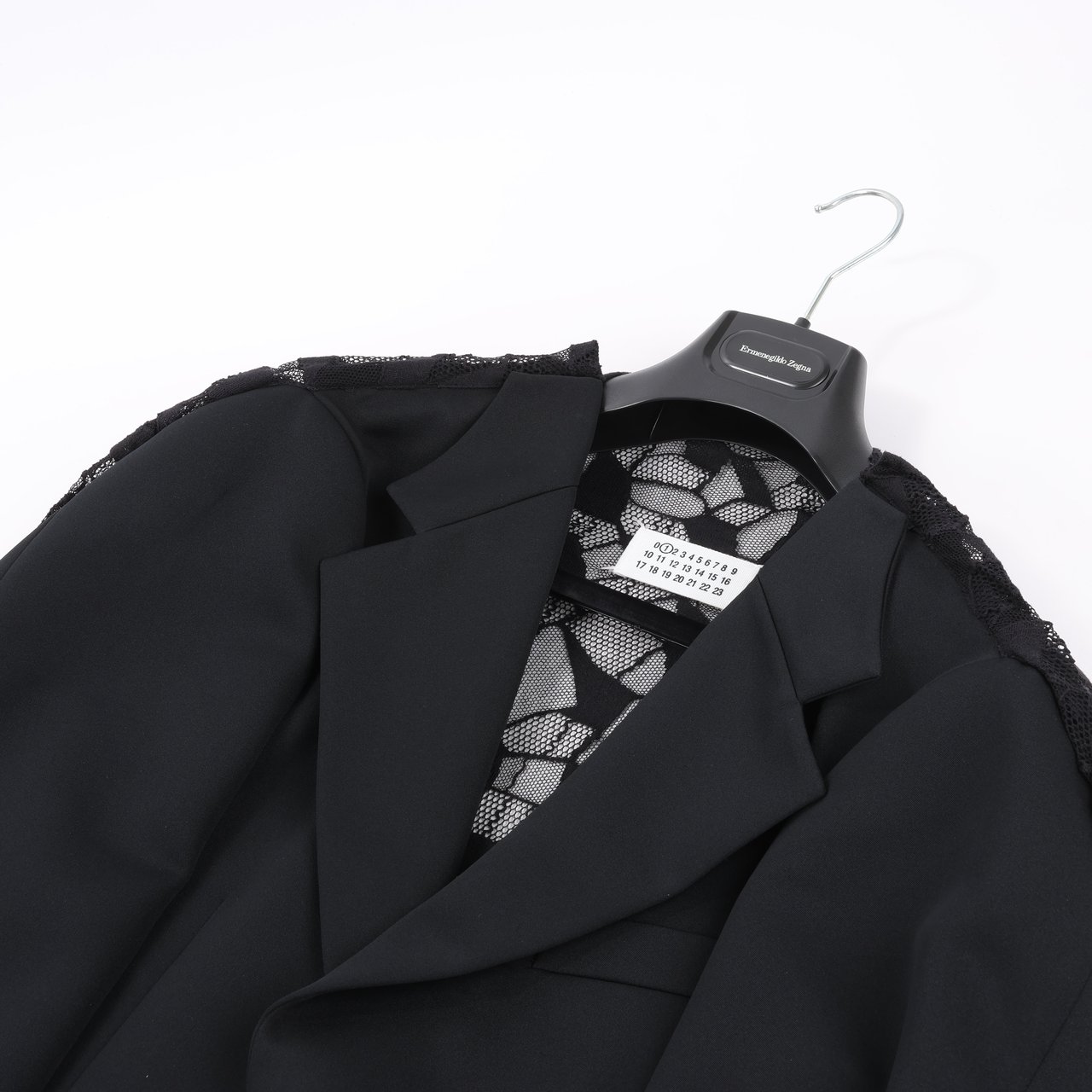 Maison Margiela Maison Margiela Black Blazer with Lace Overlay, Size 40 Zwart