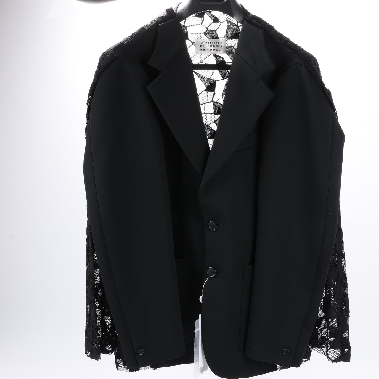 Maison Margiela Maison Margiela Black Blazer with Lace Overlay, Size 40 Zwart