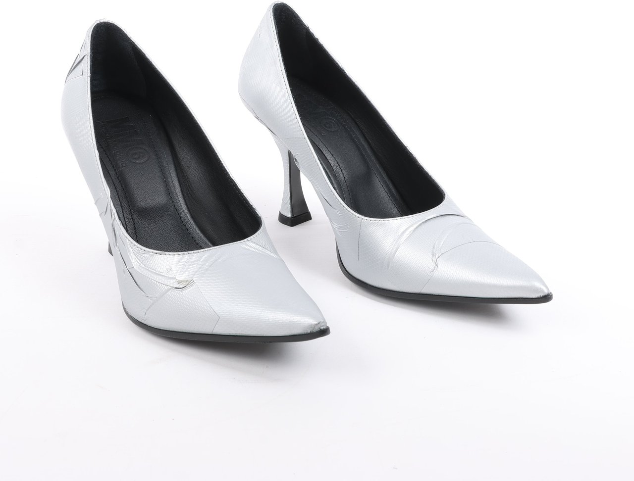 Maison Margiela MAISON MARGIELA MM6 9 cm Laminated Leather Pumps in Silver, Size 37 EU Zilver