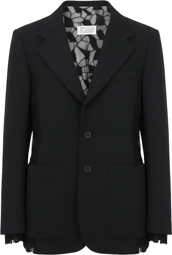 Maison Margiela Maison Margiela Black Blazer with Lace Overlay, Size 40 Zwart