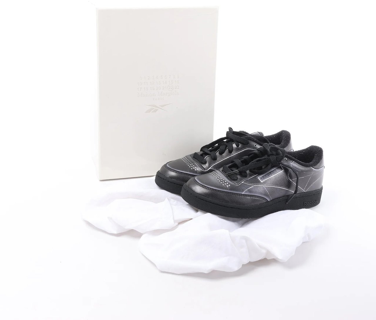 Maison Margiela x Reebok Club C Leather Sneakers in Black H02361, Size 36 EU Zwart