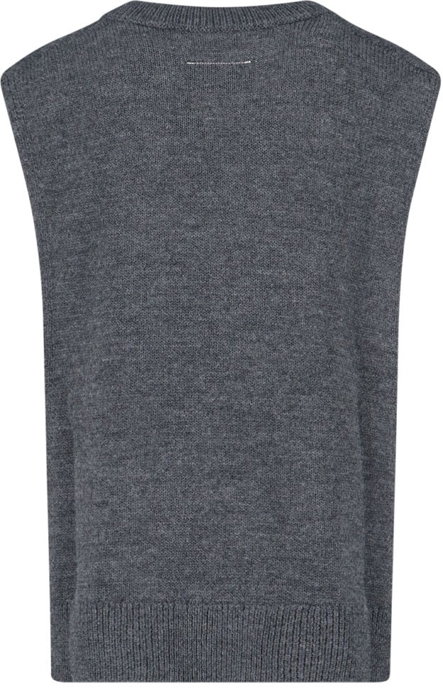 Maison Margiela V-Neck Knit Sweater in Grey Virgin Wool Blend Grijs