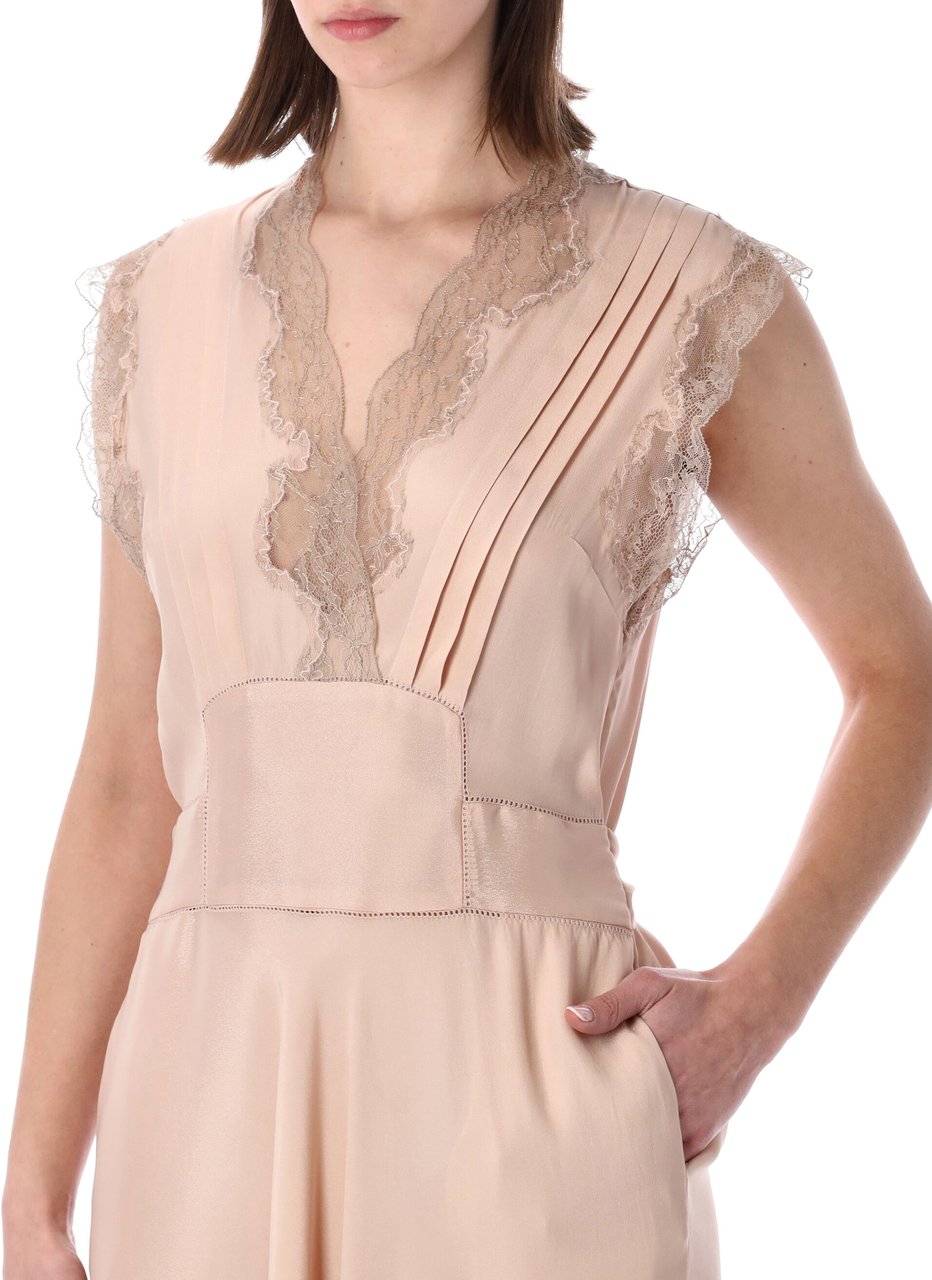 Maison Margiela Midi Dress Lace Trim Light Pink Roze