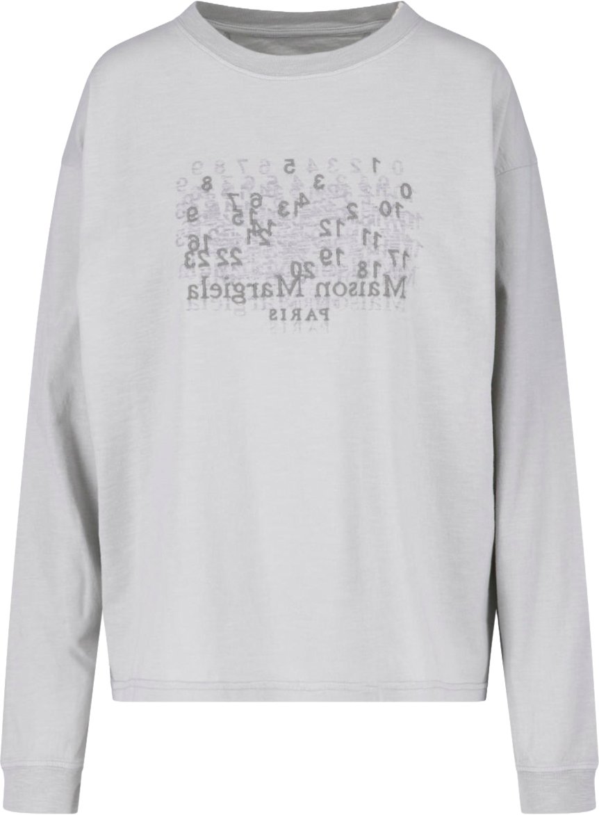 Maison Margiela Grey Logo Long-Sleeved Cotton T-Shirt Grijs