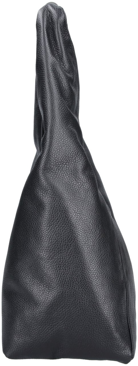 Maison Margiela Black Triangular Pebbled Leather Silver Handle Handbag Zwart