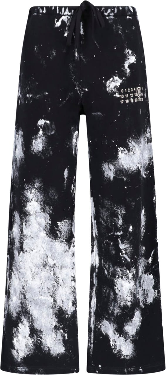 Maison Margiela Black Distressed Splatter Pattern Sport Trousers Zwart