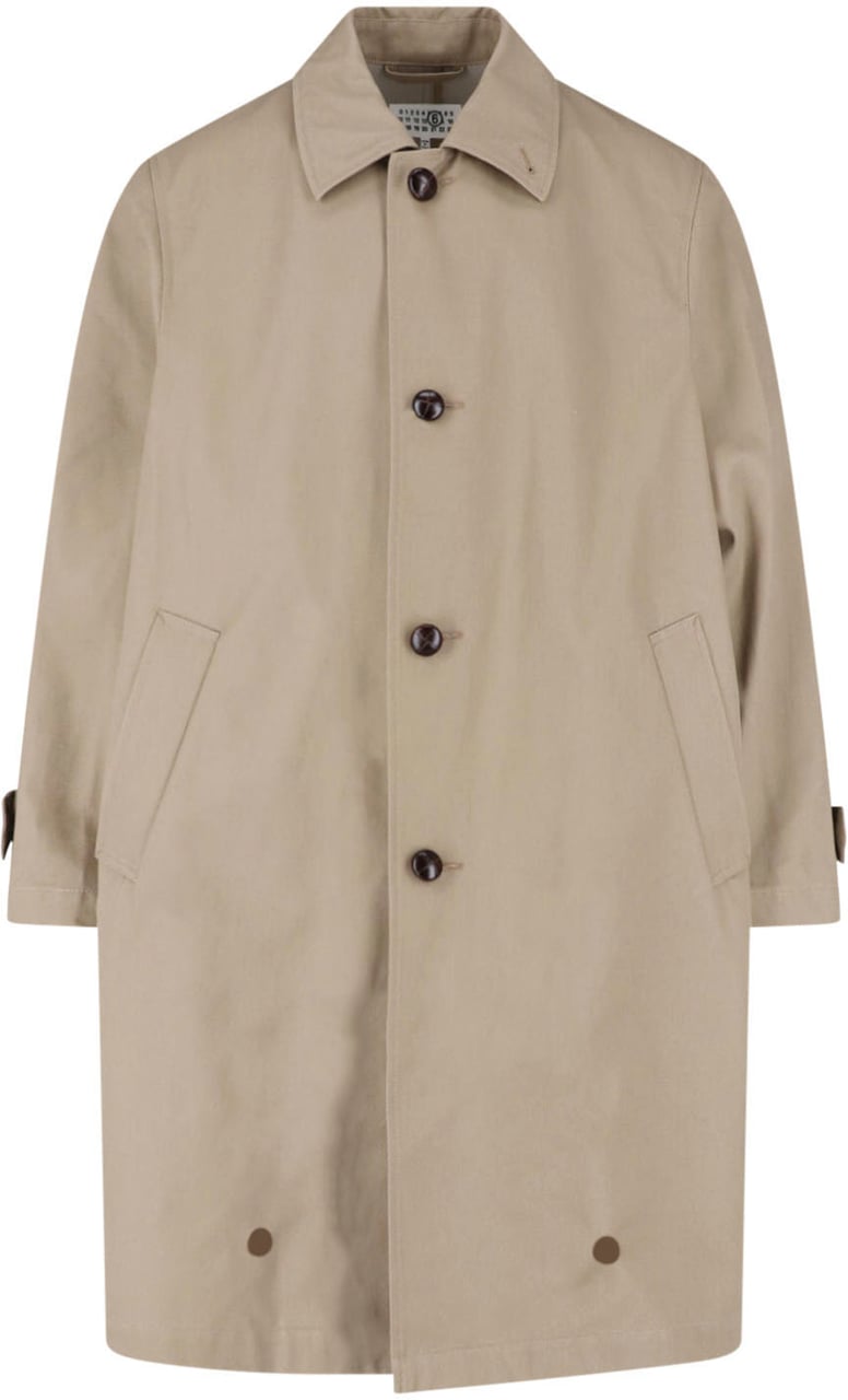 Maison Margiela Mid-Length Beige Jacket with Classic Collar and Button Details Neutraal