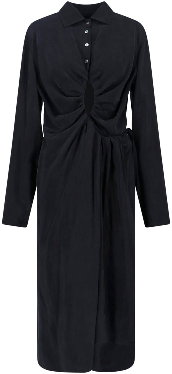 Maison Margiela Black Draped Cut-Out Cupro Midi Dress Zwart