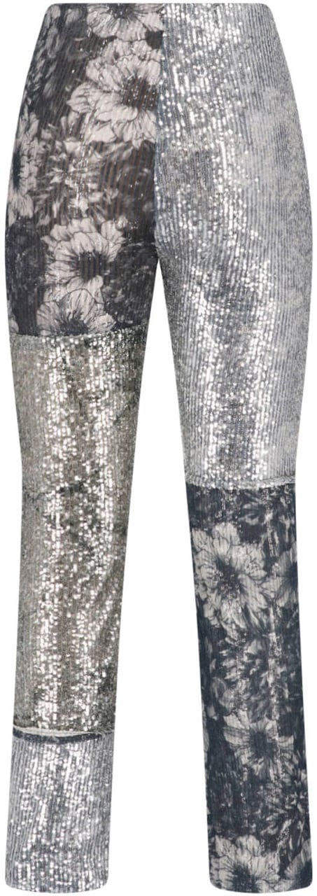 Maison Margiela Monochrome Patchwork Floral Sequin Trousers Grijs