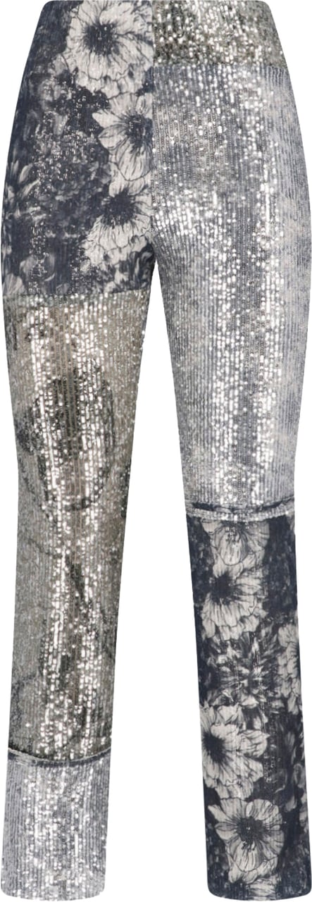 Maison Margiela Monochrome Patchwork Floral Sequin Trousers Grijs