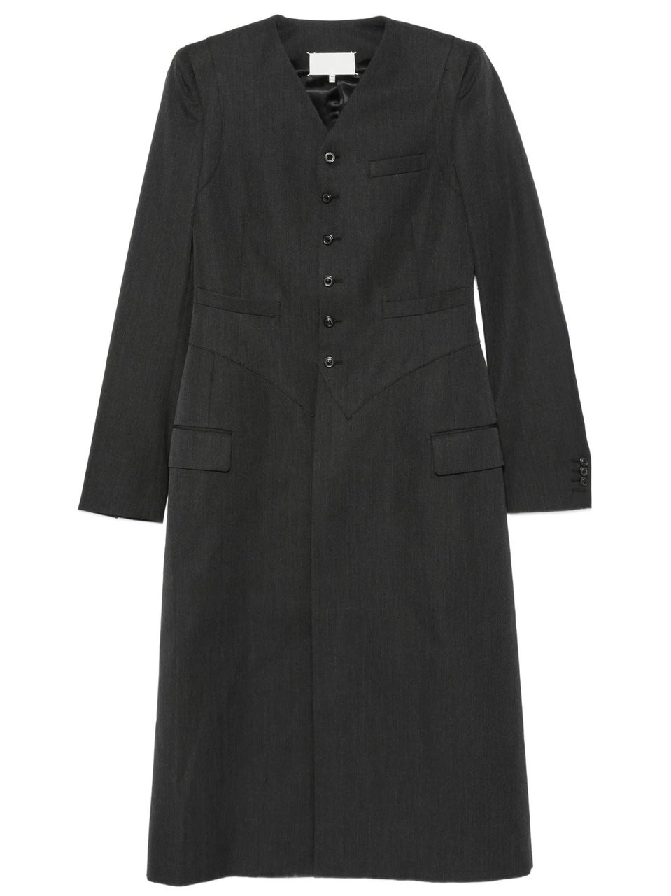 Maison Margiela Grey V-Neck Single Breasted Long Coat Zwart