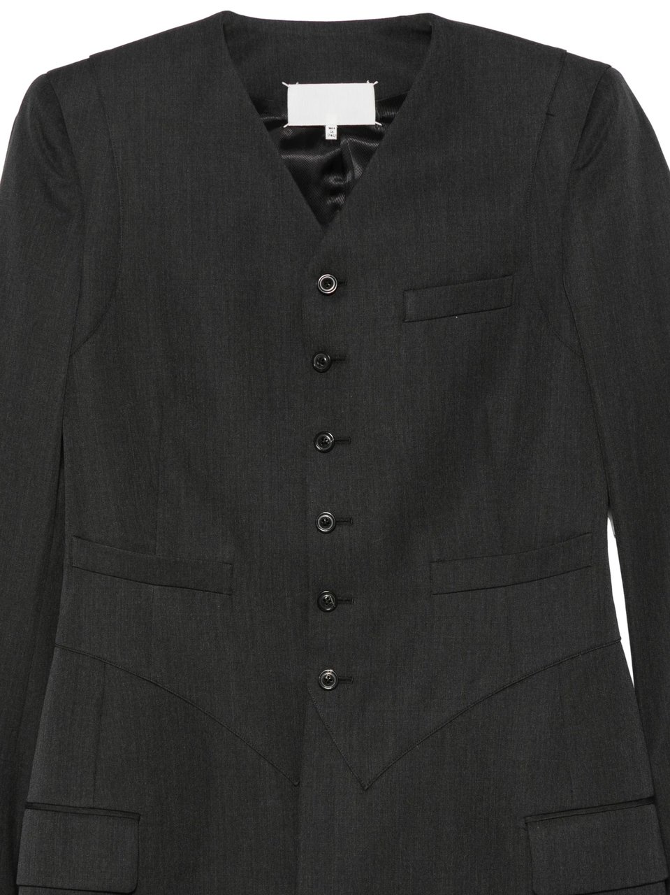 Maison Margiela Grey V-Neck Single Breasted Long Coat Zwart