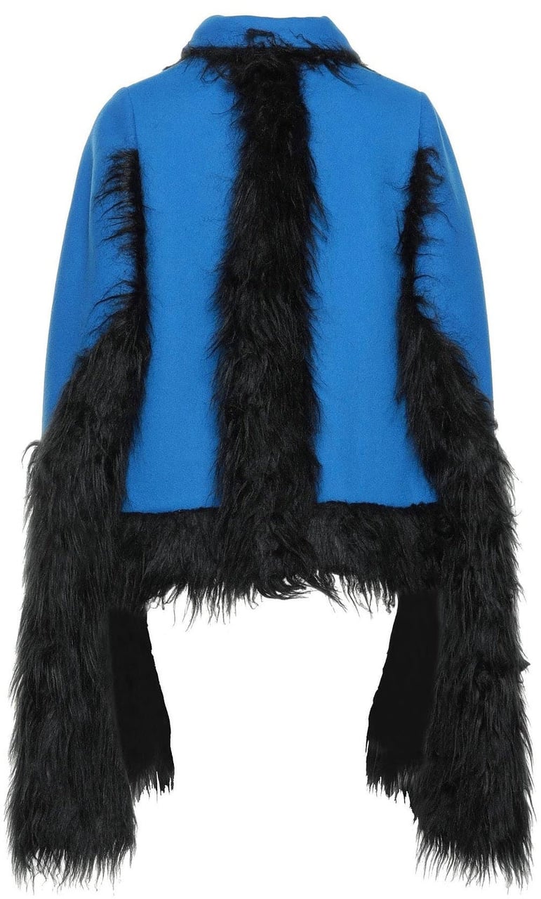 Maison Margiela Maison Margiela Faux Fur Trimmed Cape Jacket Blauw