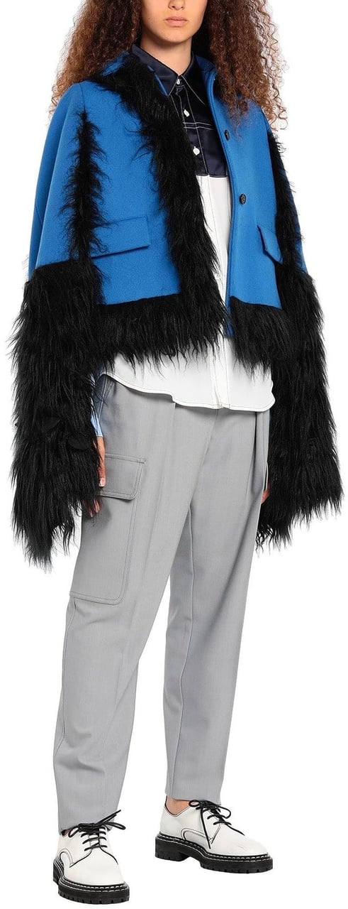 Maison Margiela Maison Margiela Faux Fur Trimmed Cape Jacket Blauw