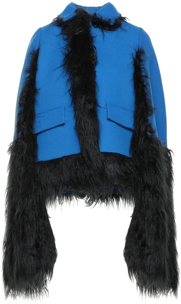 Maison Margiela Maison Margiela Faux Fur Trimmed Cape Jacket Blauw