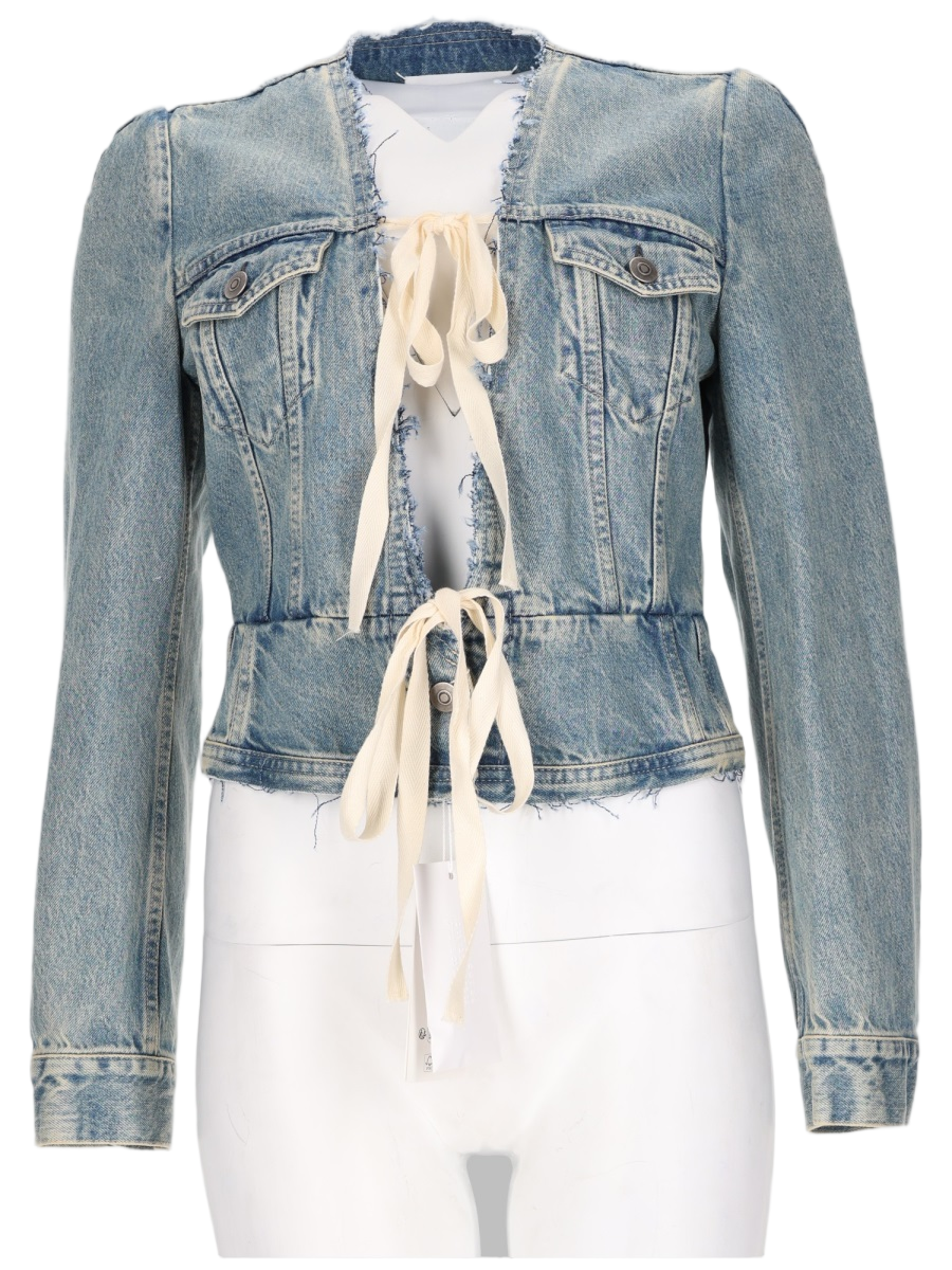 Maison Margiela Cropped Denim Sports Jacket with Raw Hem Wit