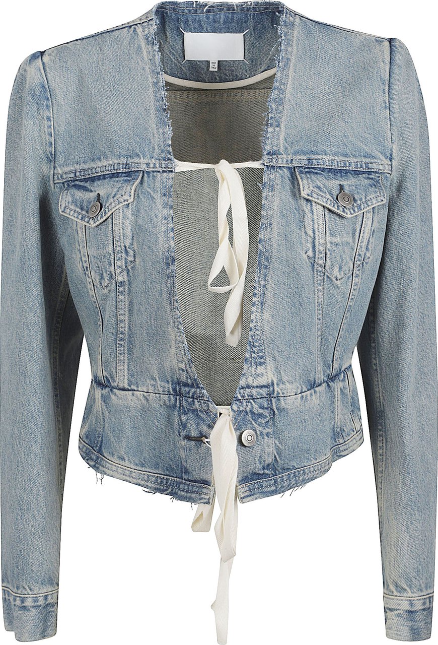 Maison Margiela Cropped Denim Jacket with V-Neckline and Distressed Details Grijs