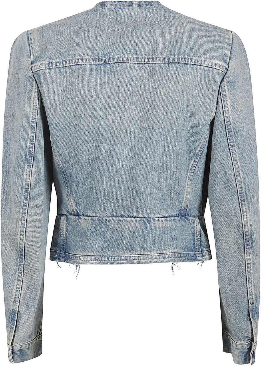 Maison Margiela Cropped Denim Jacket with V-Neckline and Distressed Details Grijs