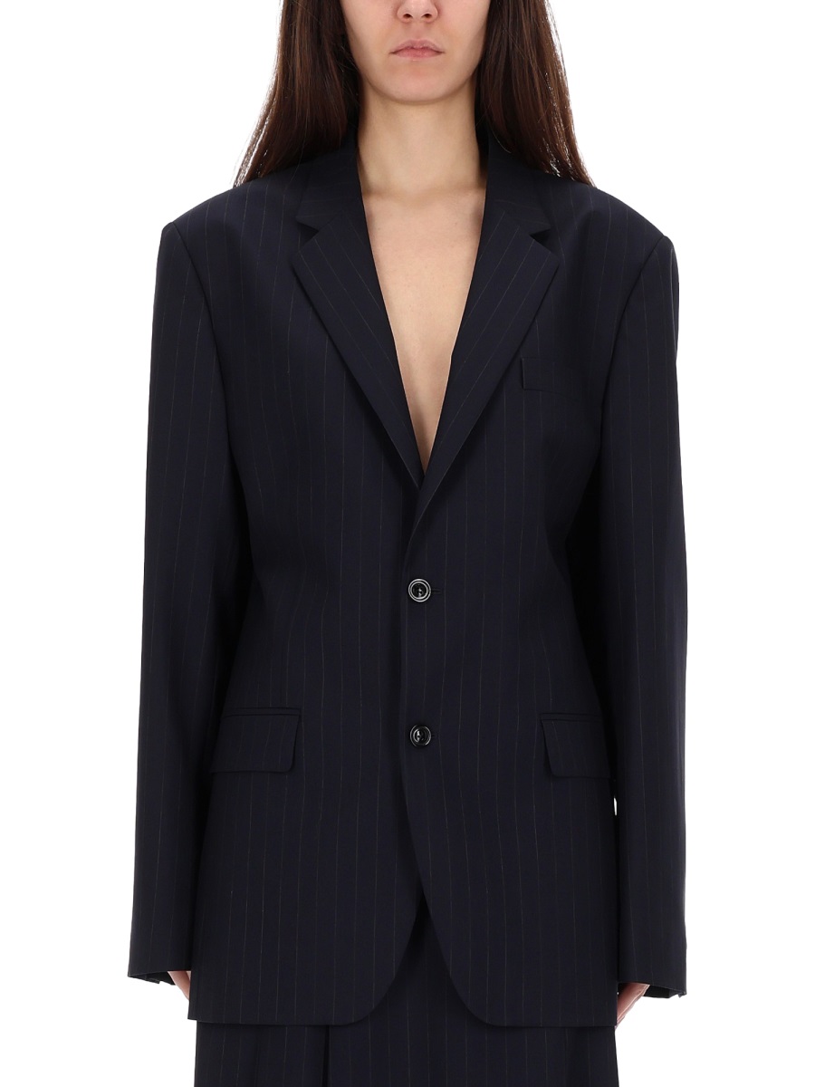 Maison Margiela Oversized Structured Wool Pinstripe Jacket Zwart