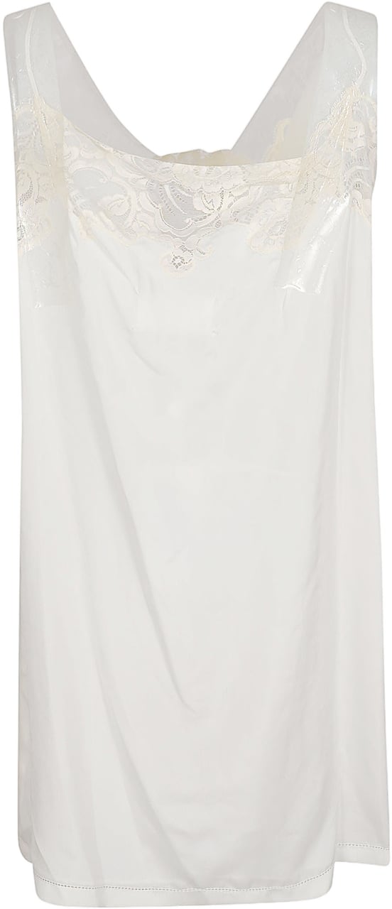 Maison Margiela White Silk Slip Dress with Lace Inserts Wit