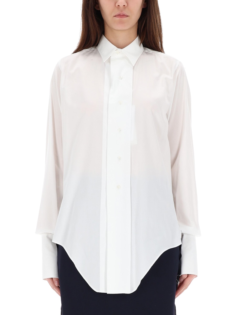 Maison Margiela White Cotton Pointed Collar Shirt Wit