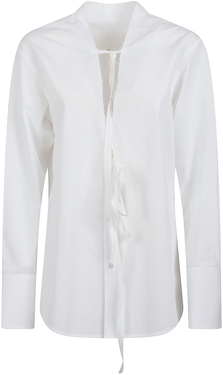 Maison Margiela White Cotton Shirt with Classic Collarless Neckline Wit
