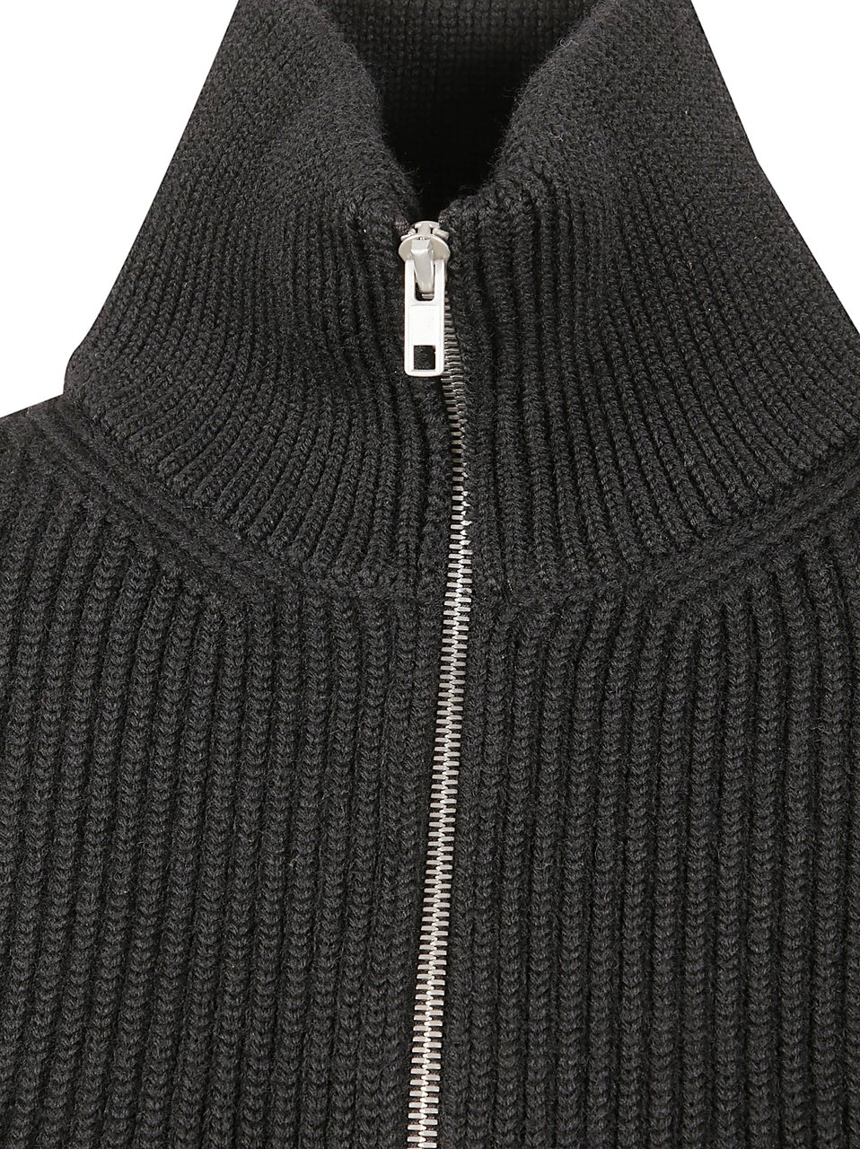 Maison Margiela Ribbed Knit Sweater With High Collar Zwart
