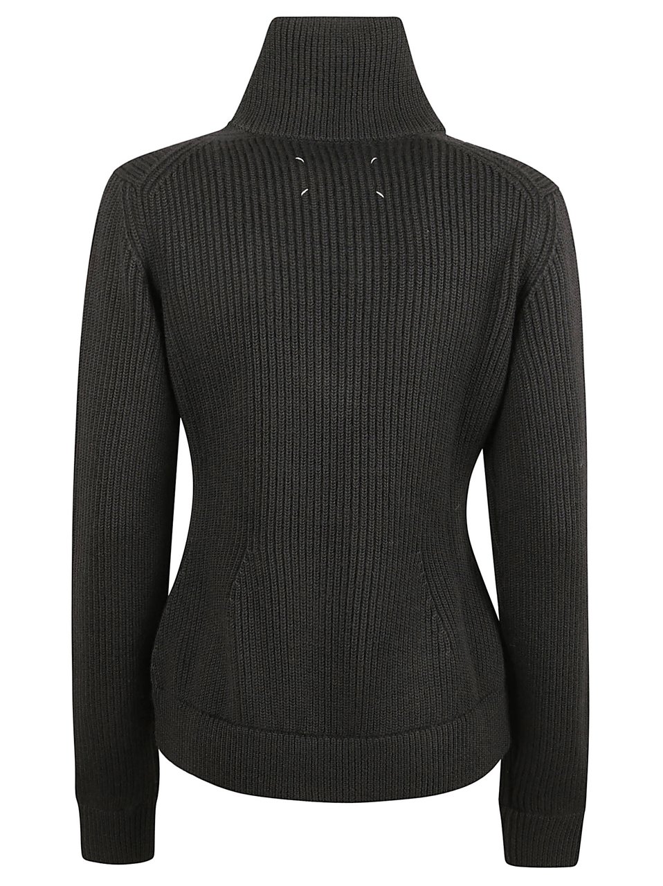 Maison Margiela Ribbed Knit Sweater With High Collar Zwart