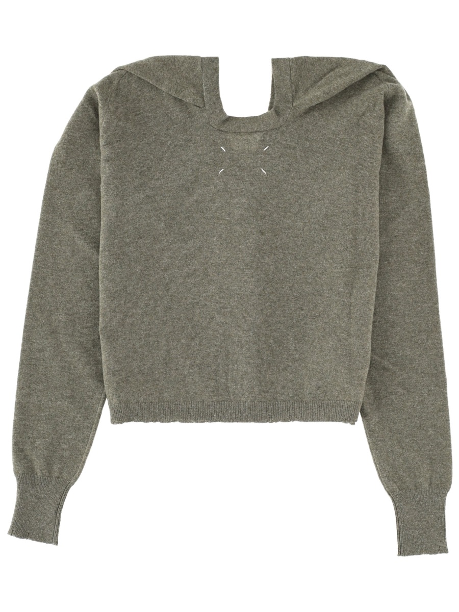 Maison Margiela Rich Green V-Neck Wool Cropped Cardigan Grijs