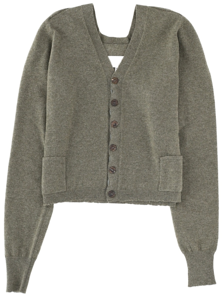 Maison Margiela Rich Green V-Neck Wool Cropped Cardigan Grijs