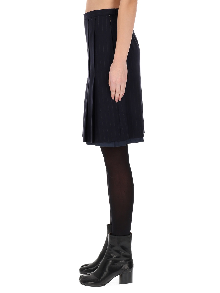 Maison Margiela Pinstripe Wool Flared Midi Skirt Zwart
