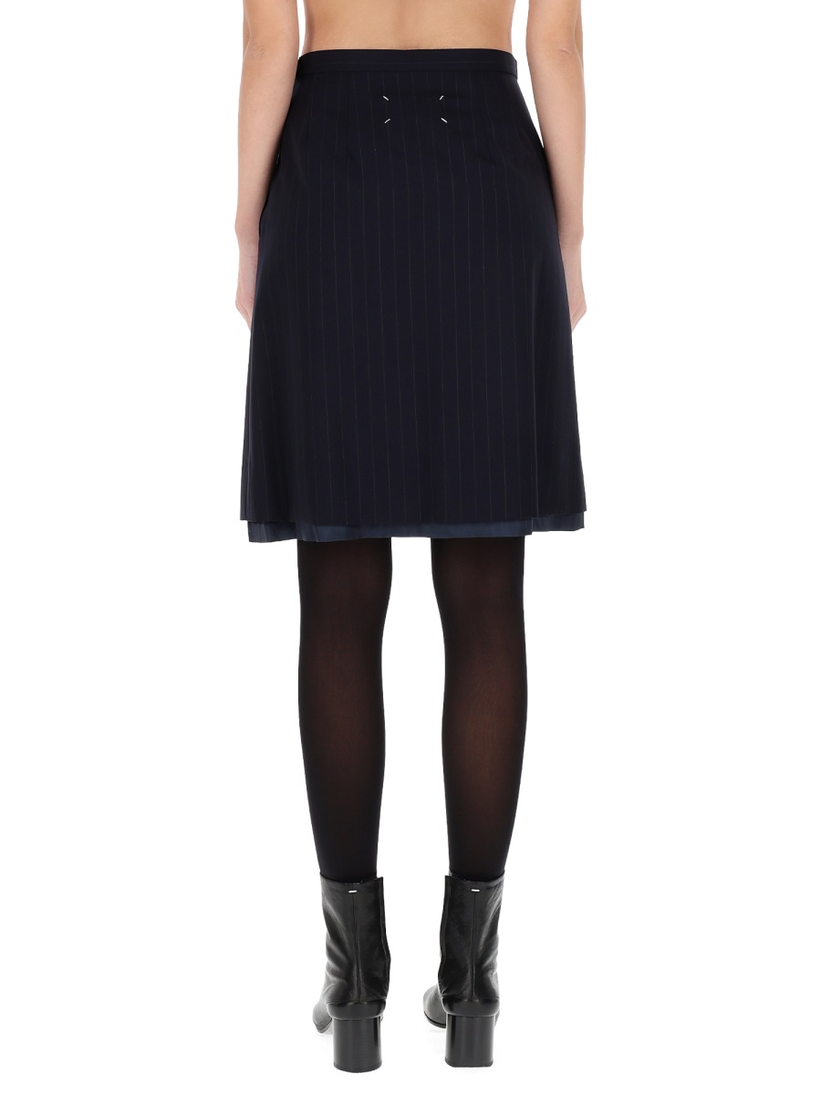 Maison Margiela Pinstripe Wool Flared Midi Skirt Zwart