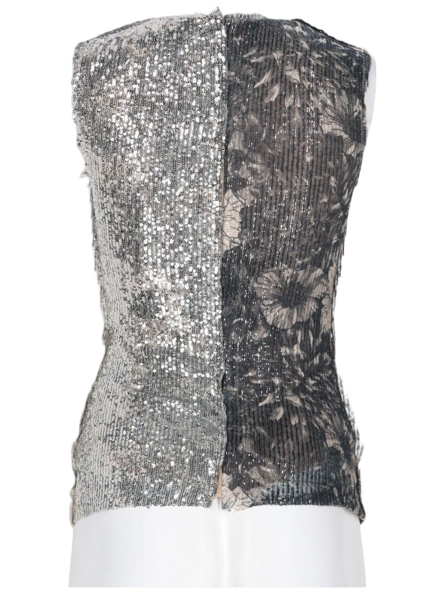 Maison Margiela Fitted Patchwork Top With Textured Knit And Floral Designs Grijs