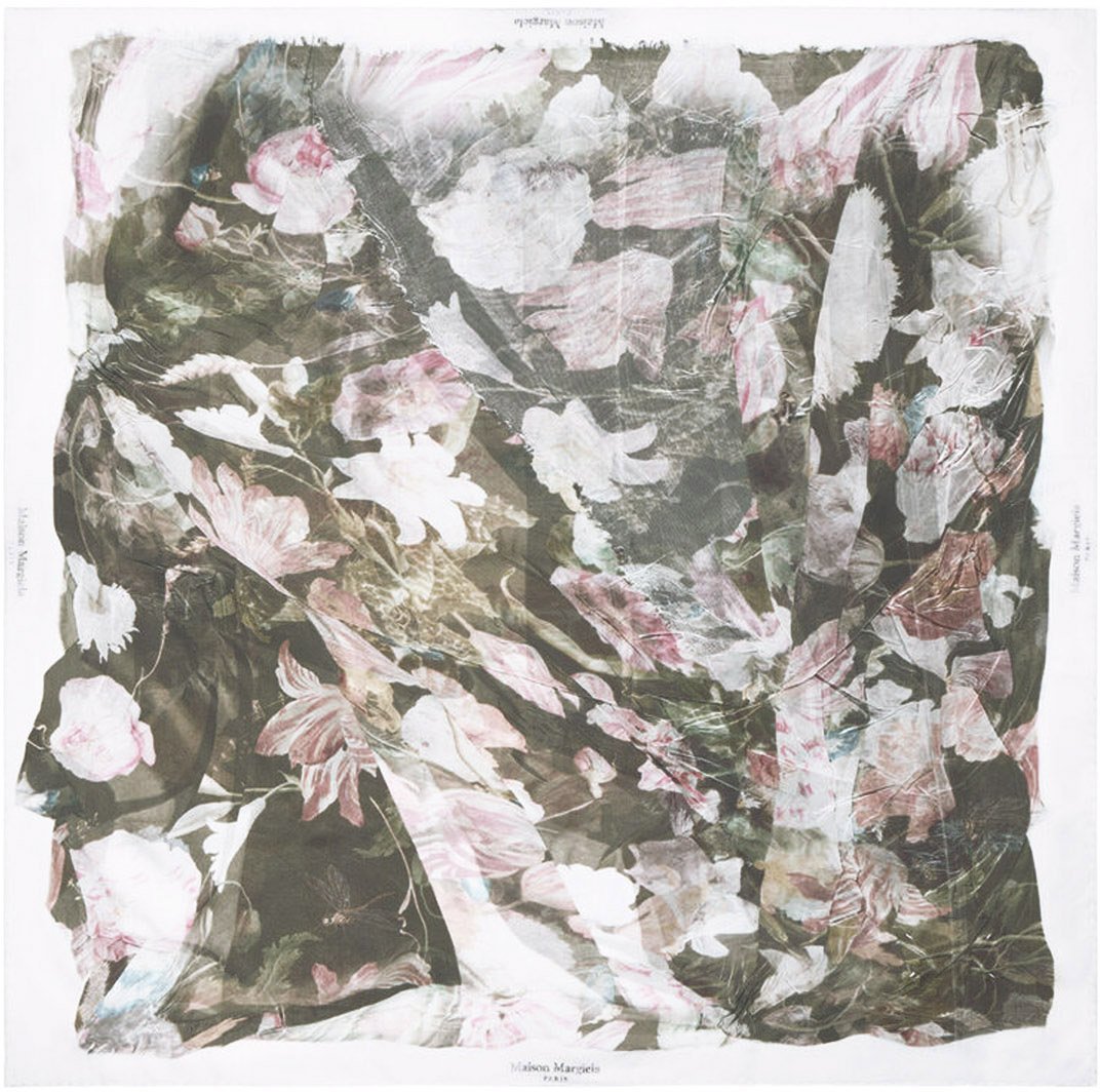 Maison Margiela Multicolor Faded Floral Print Silk Scarf Wit