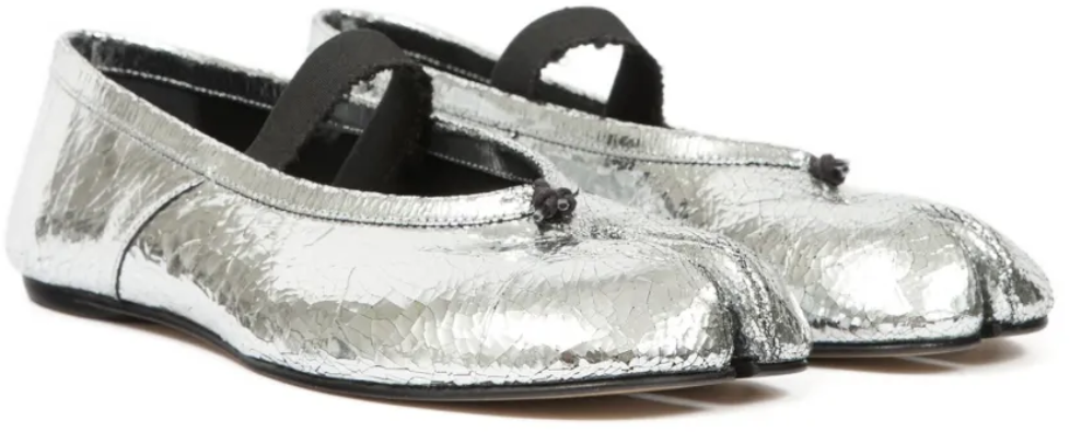 Maison Margiela Tabi Ballerina Flat Elastic Band Broken Mirror/elastic Zilver