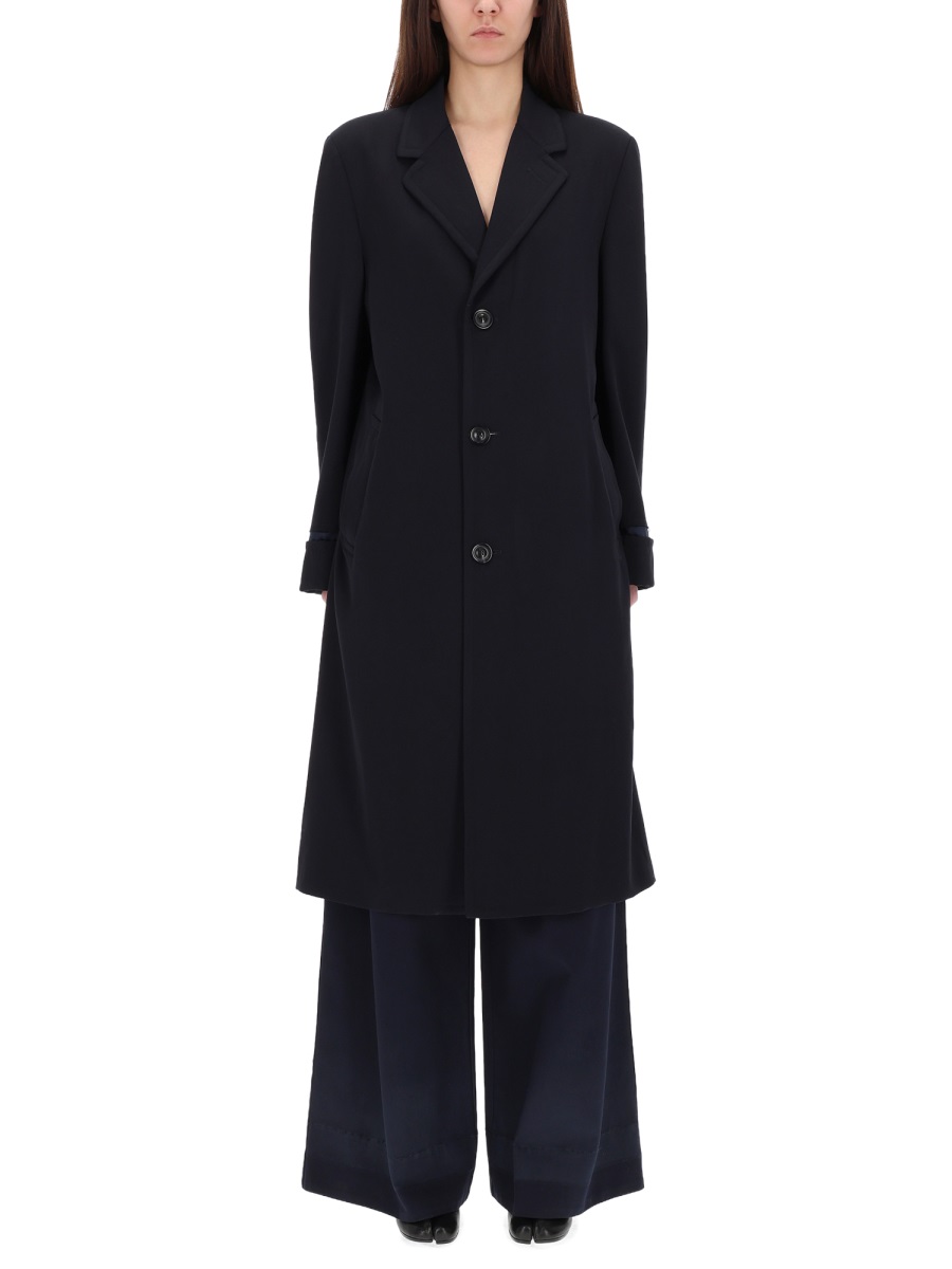 Maison Margiela Black Virgin Wool Long Coat Zwart