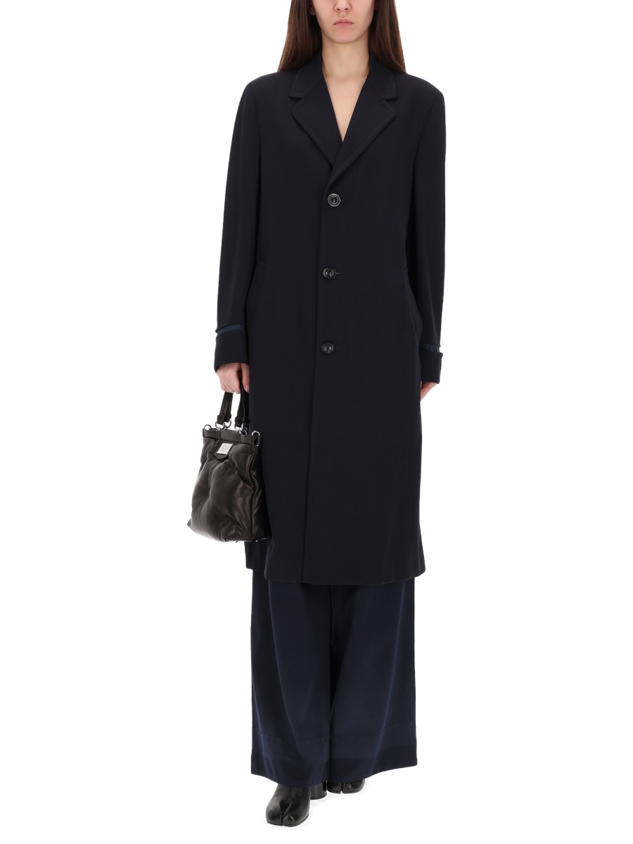 Maison Margiela Black Virgin Wool Long Coat Zwart