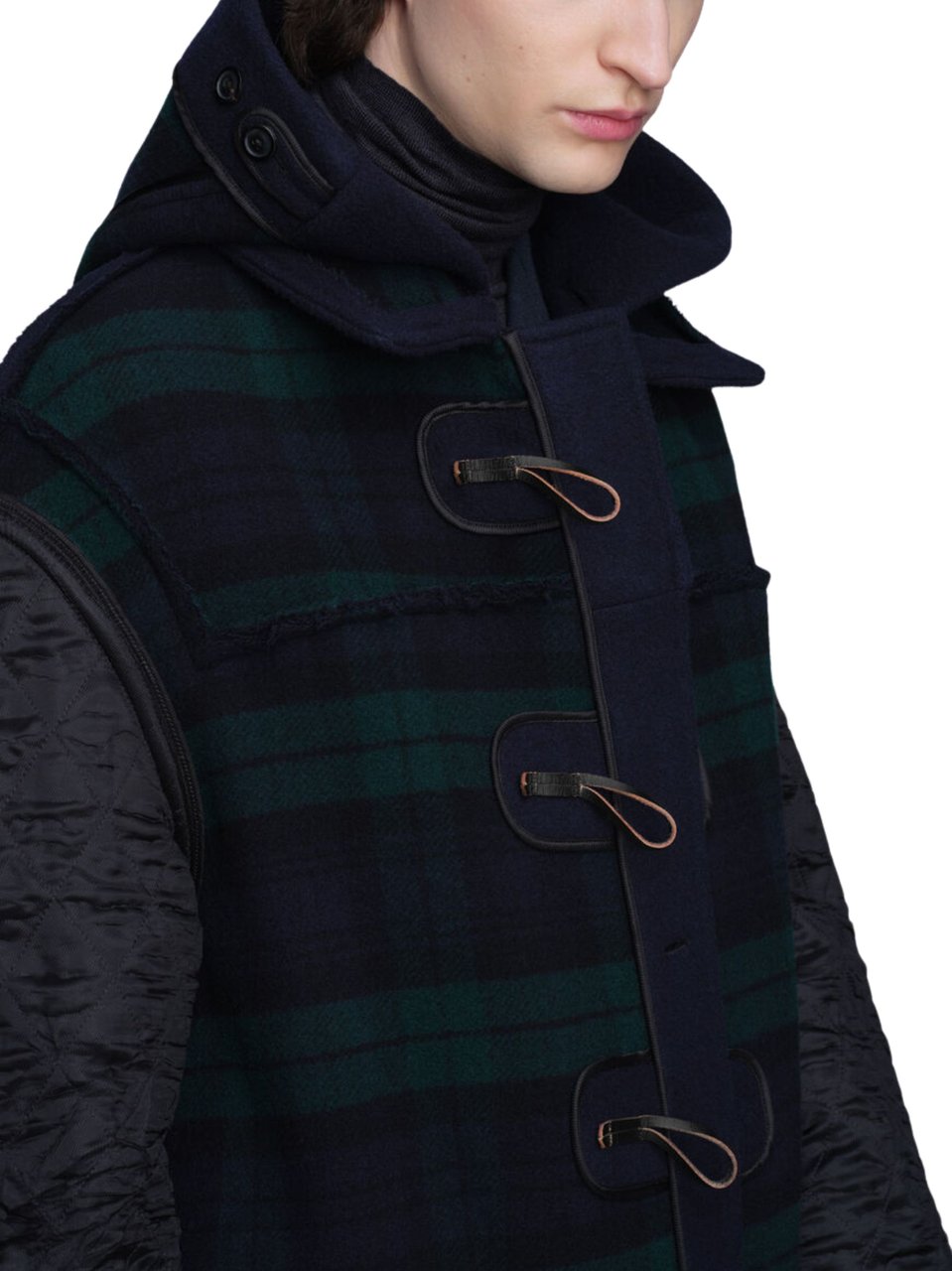 Maison Margiela Navy Blue Wool Coat With Toggle Fastening And Flap Pockets Zwart