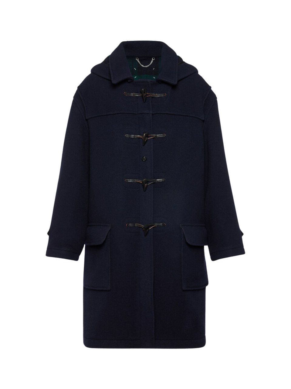 Maison Margiela Navy Blue Wool Coat With Toggle Fastening And Flap Pockets Zwart
