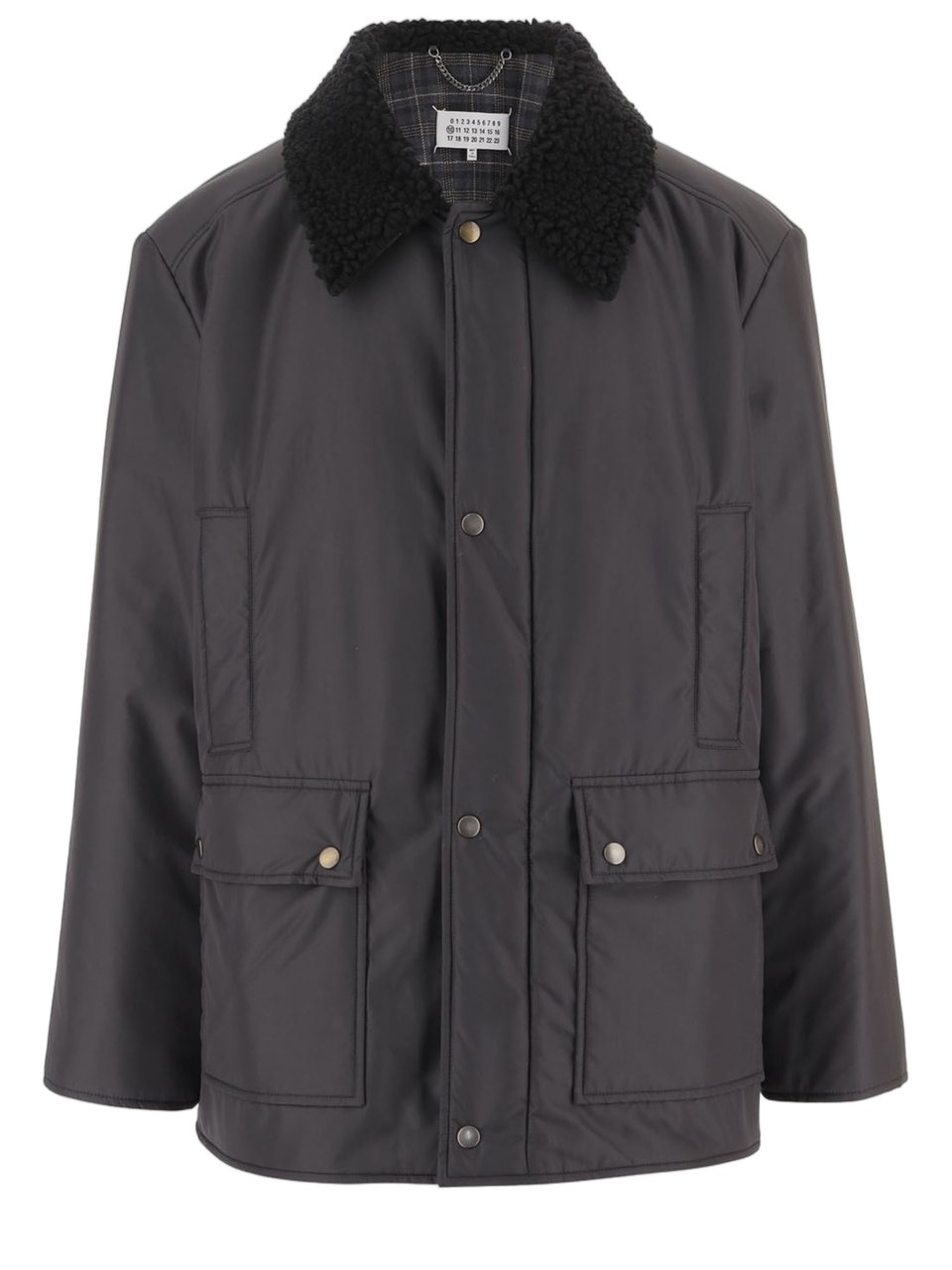 Maison Margiela Nylon Jacket With Synthetic Shearling Collar And Front Patch Pockets Grijs