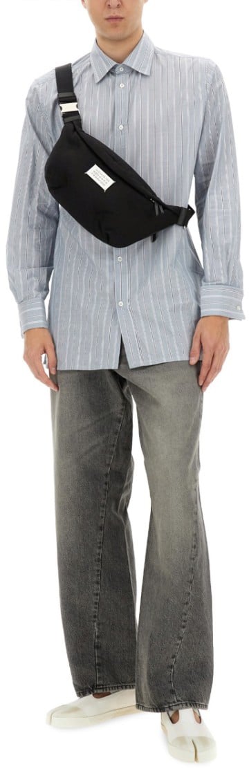 Maison Margiela Classic Striped Button-Down Shirt In Soft Cotton Blauw