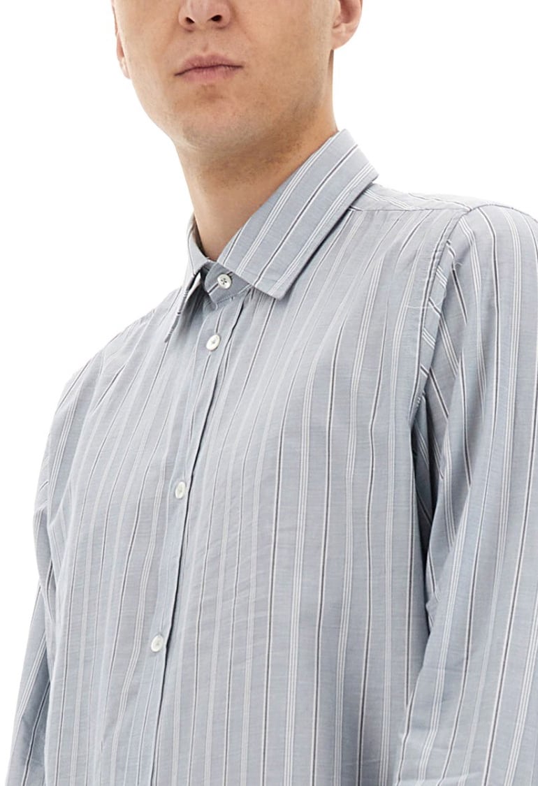 Maison Margiela Classic Striped Button-Down Shirt In Soft Cotton Blauw