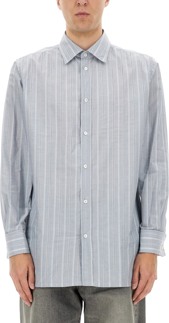Maison Margiela Classic Striped Button-Down Shirt In Soft Cotton Blauw