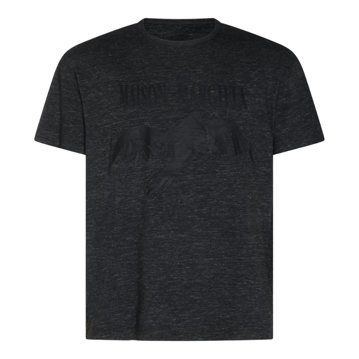 Maison Margiela Dark Charcoal Heathered T-Shirt with Subtle Embossed Graphic Zwart