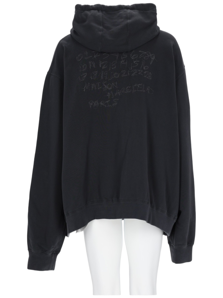 Maison Margiela Zip-Up Black Sports Jacket With Hood And Kangaroo Pocket Zwart