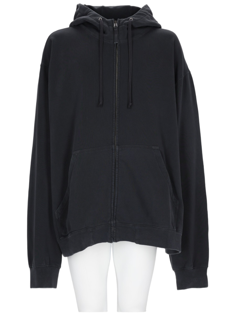 Maison Margiela Zip-Up Black Sports Jacket With Hood And Kangaroo Pocket Zwart